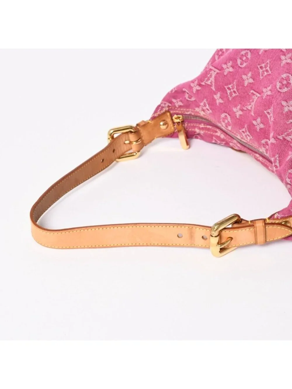 Louis Vuitton Baggy PM Shoulder Bag Monogram Denim Leather Pink Gold